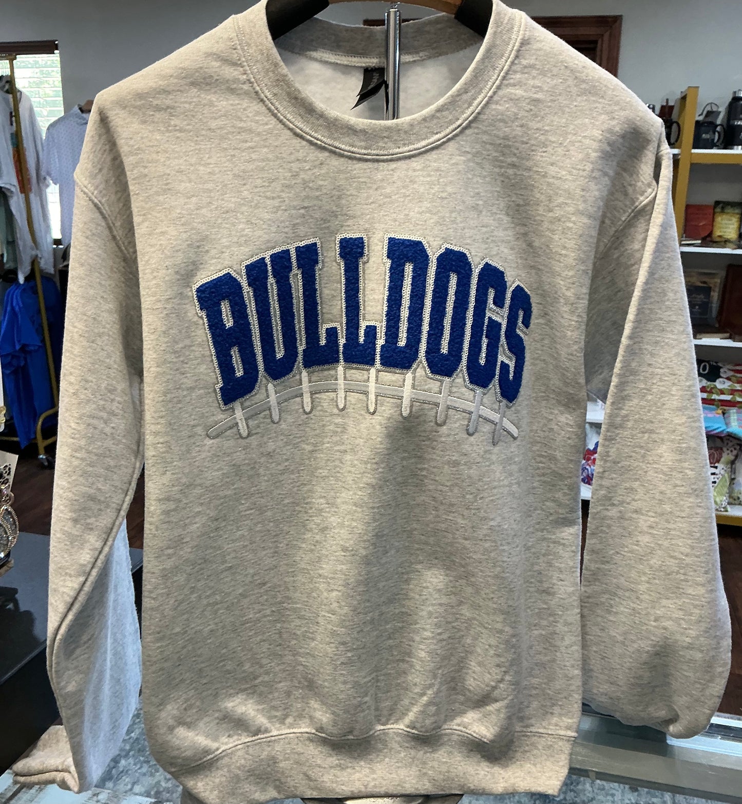 Bulldogs Royal Blue Chenille Football Lace Sweatshirt