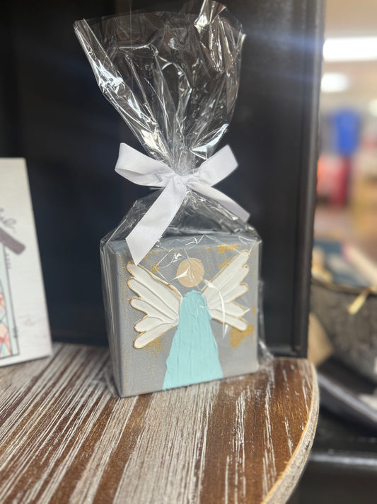 Hand-Painted Textured Angel-Gray w/ Teal Dress