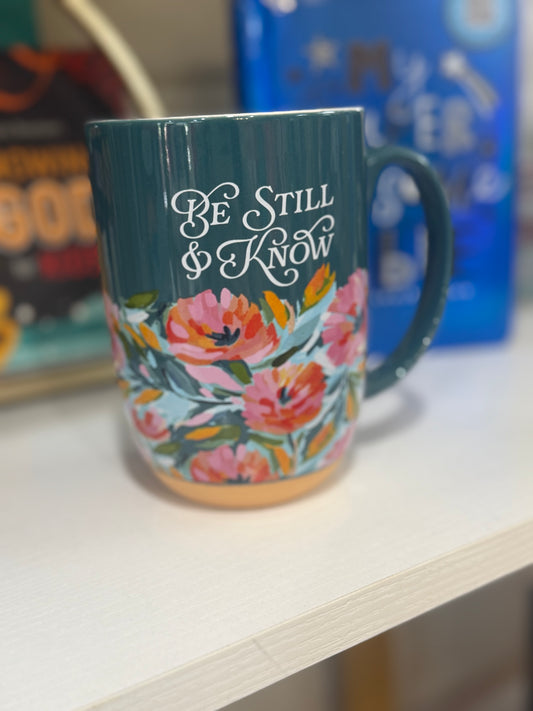 Mug Dk. Teal Floral Be Still