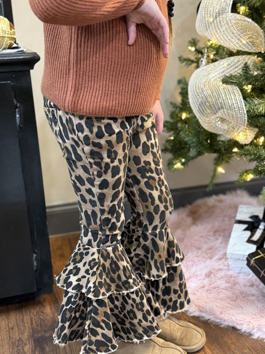 Girls Leopard Ruffle Jeans