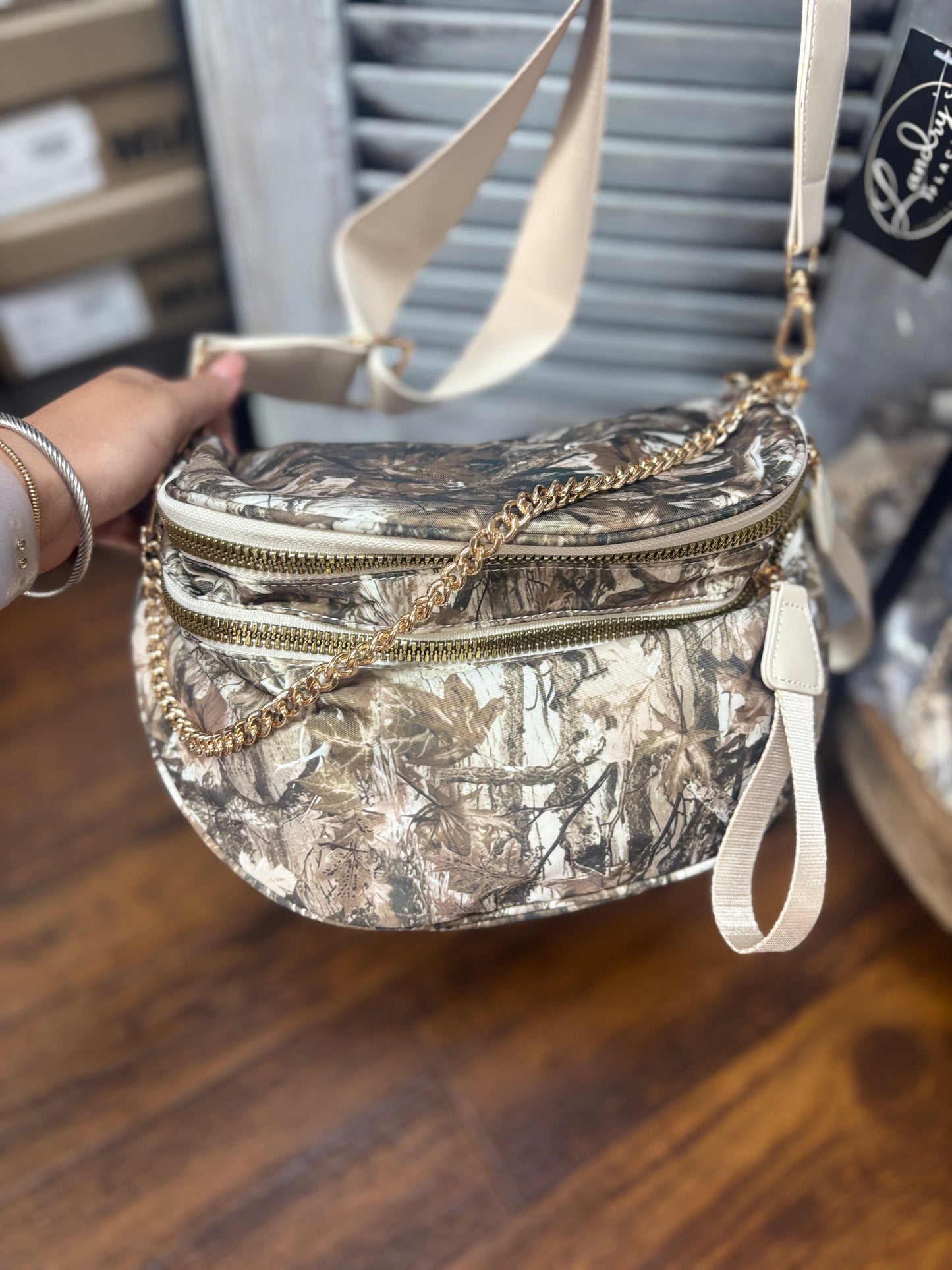 Dark Camo Double Zipper Crossbody Bag