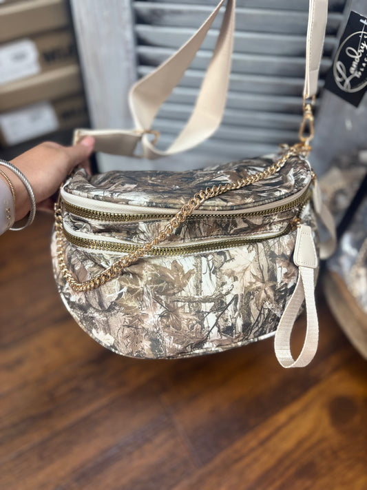 Dark Camo Double Zipper Crossbody Bag