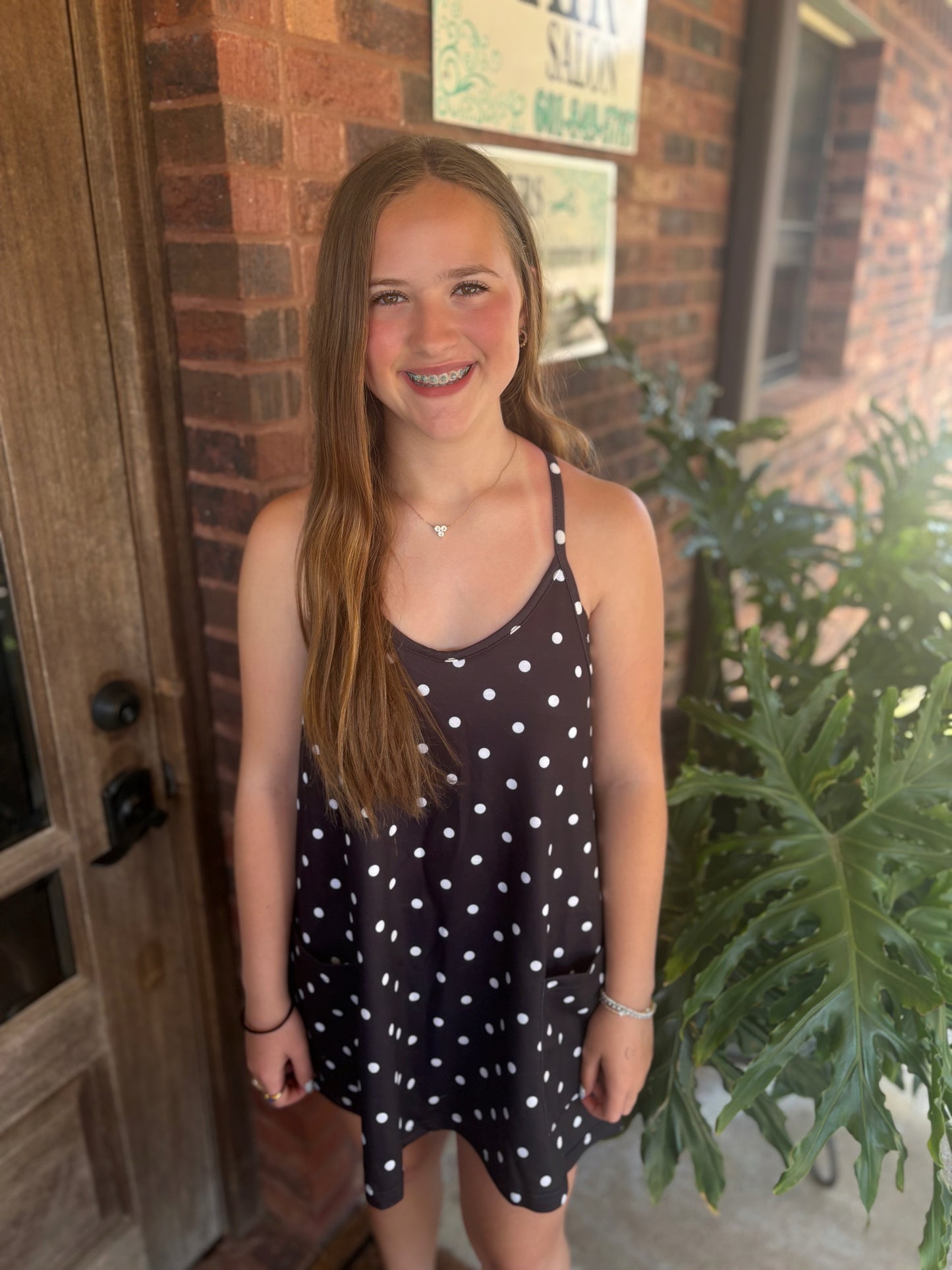 Black & White Polka Dot Active Dress With Built In Bra