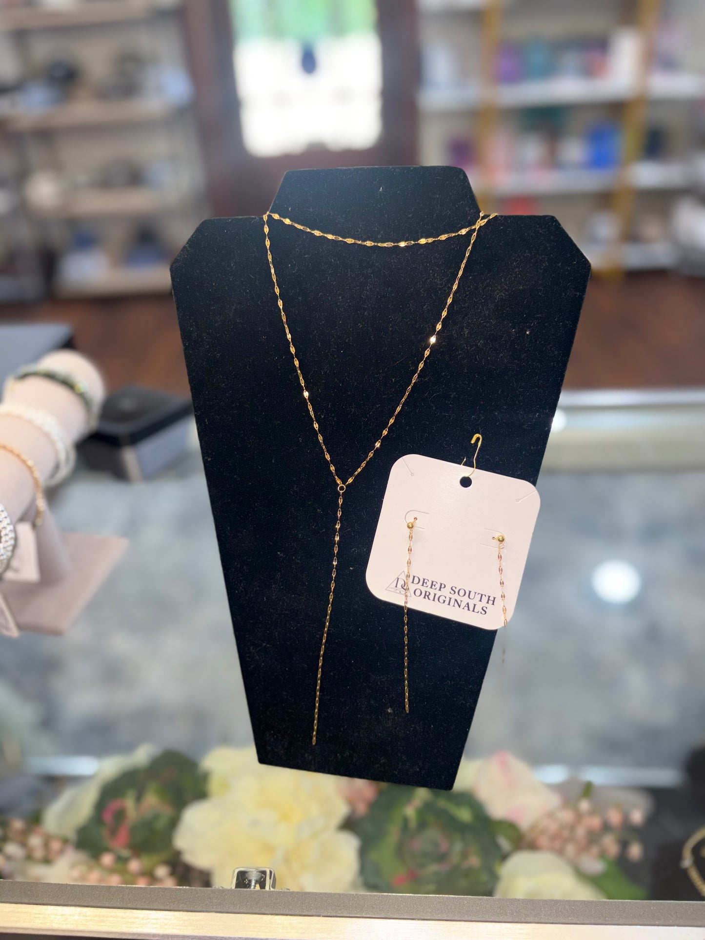 Dainty Marquise Lariat Necklace 18K Gold Water Resistant
