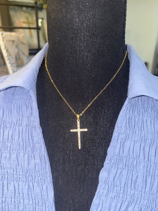 Pave Cross Necklace-18k Gold Plated Non-tarnish