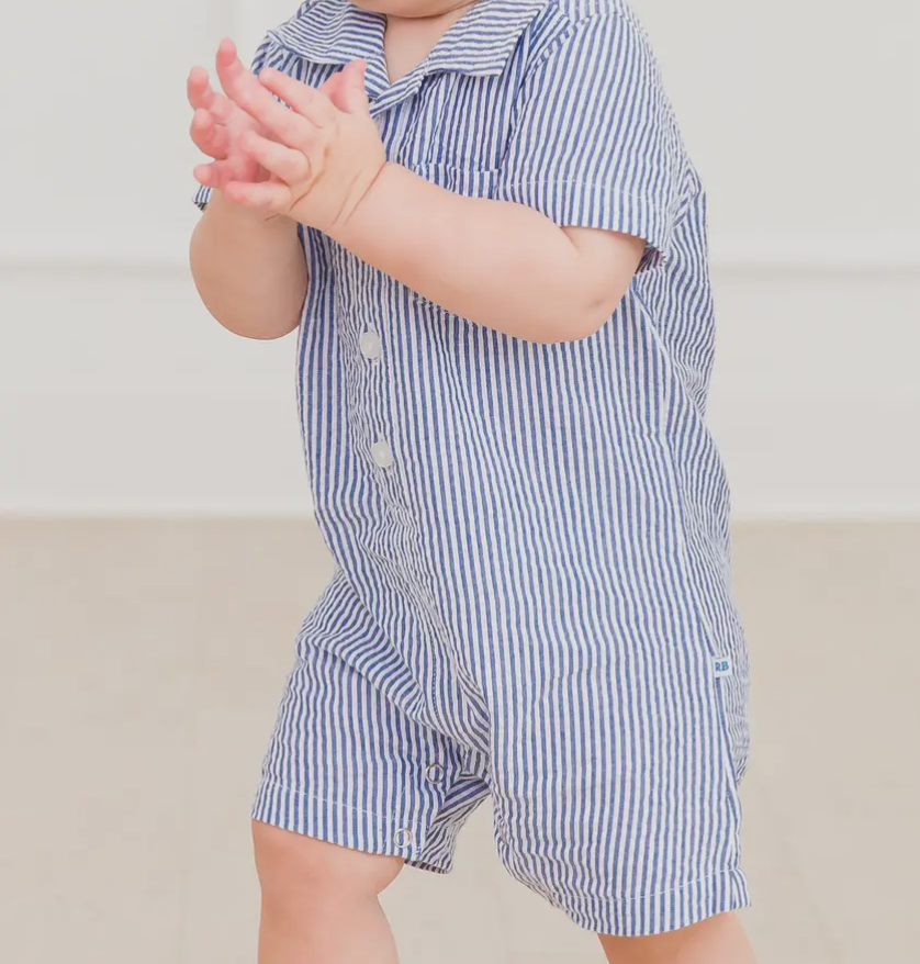 Boys Blue seersucker button up romper