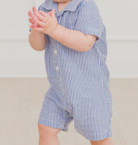 Boys Blue seersucker button up romper