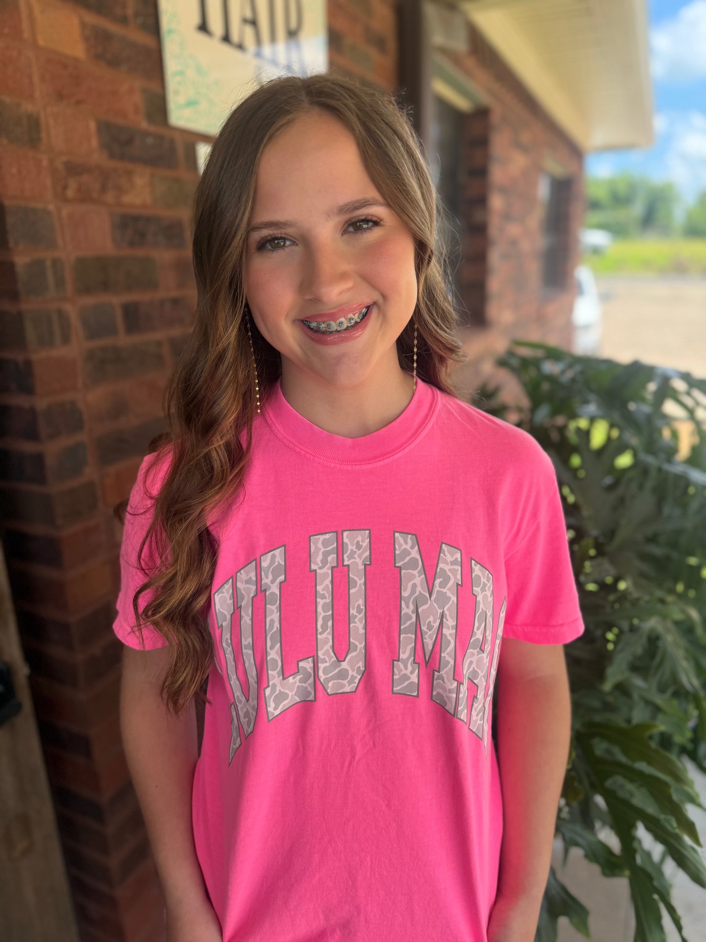 Lulu Mac Camo Adult Neon Pink Comfort Colors Tee