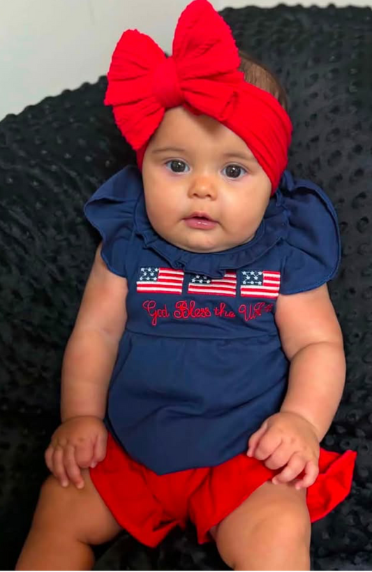 Baby Girl Appliqué Patriotic Shorts Set