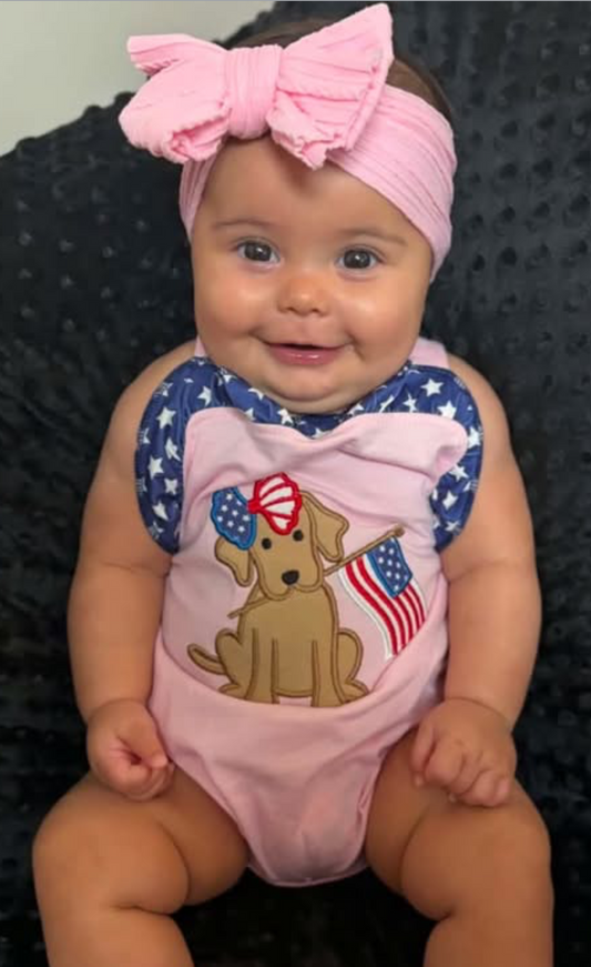 Baby Girl Dog Appliqué Patriotic Bubble