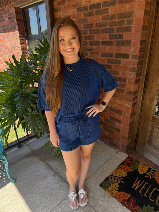 Royal Blue Ribbed Knit Lounge Set