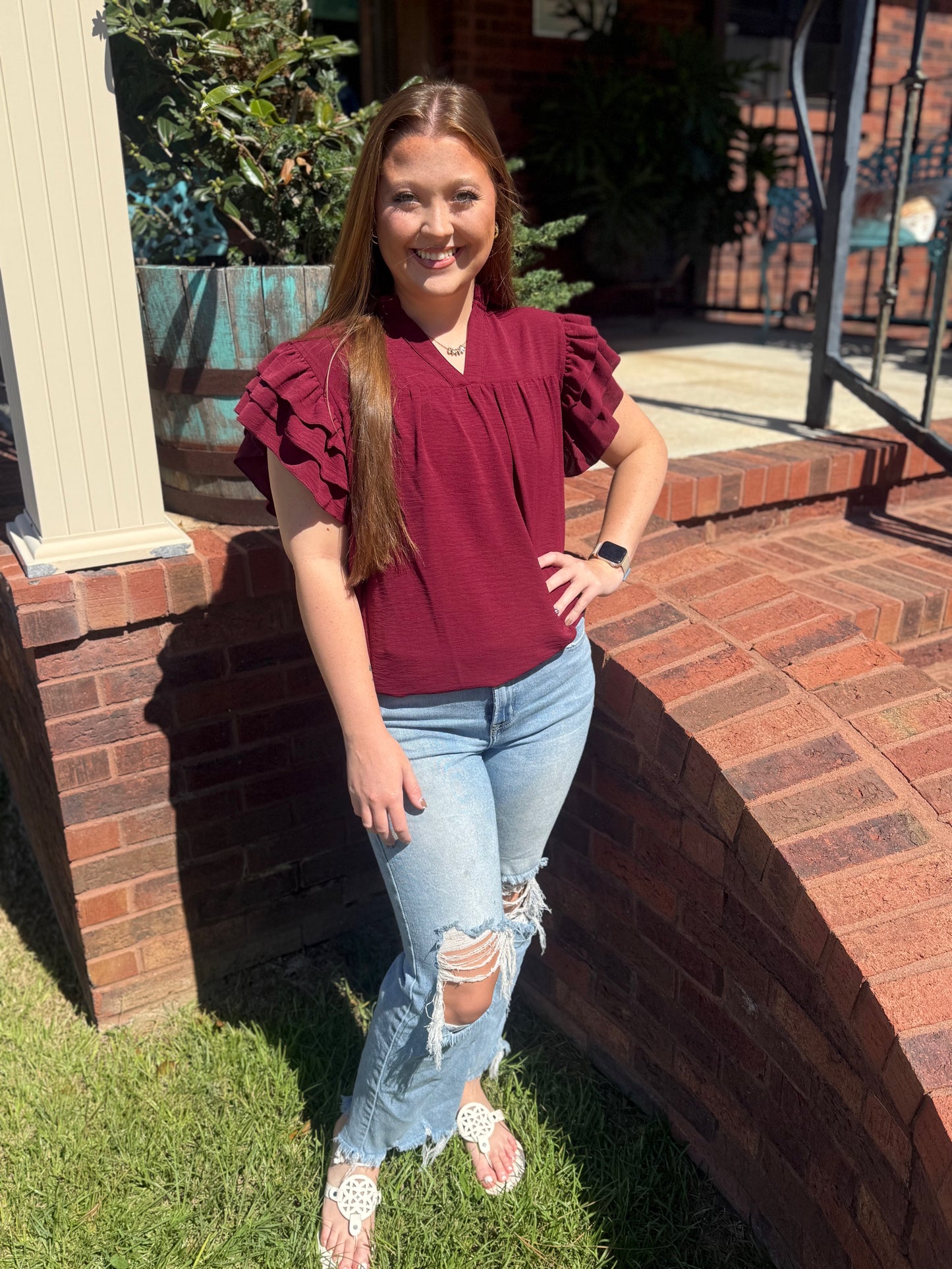 Game Day Airflow Ruffle Sleeve Blouse