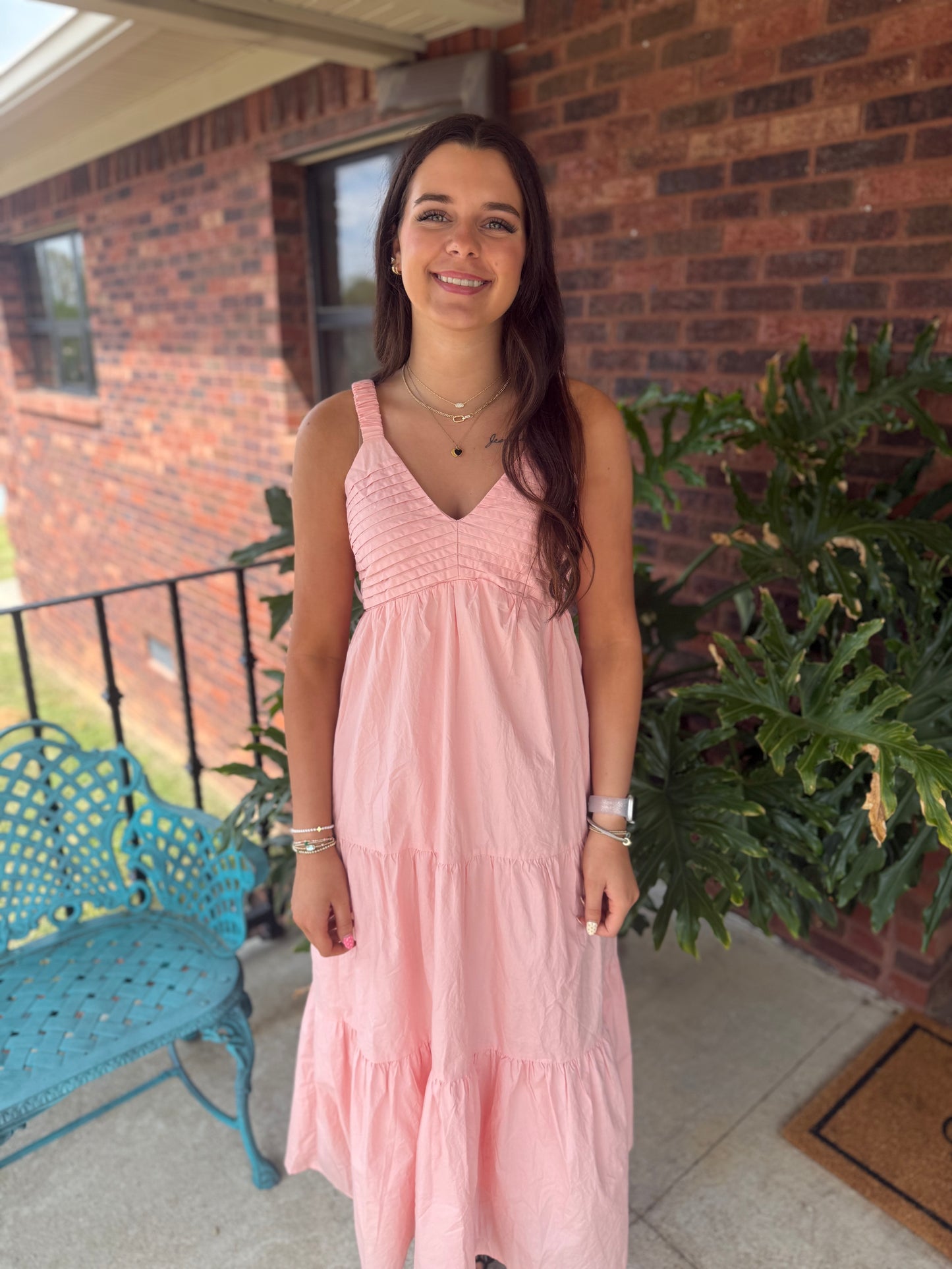 Sleeveless V-Neck Poplin Woven Tiered Maxi Dress