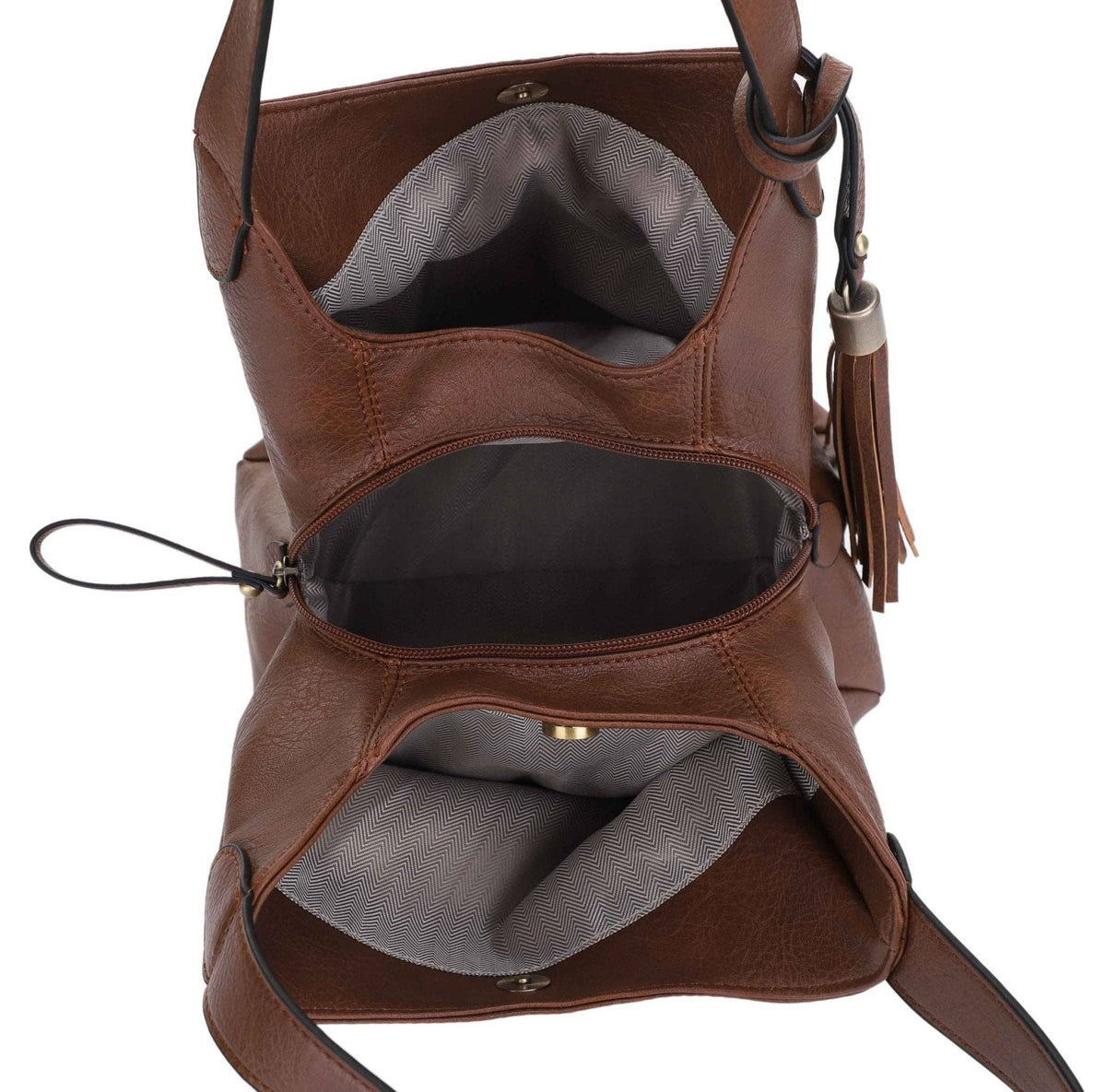 LP15518 Isela Three Compartment Tote Bag With Tassel