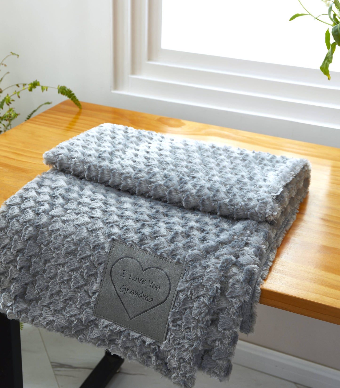 "I Love You Grandma" 1-Ply Faux Fur Patch Throw 50"x60"