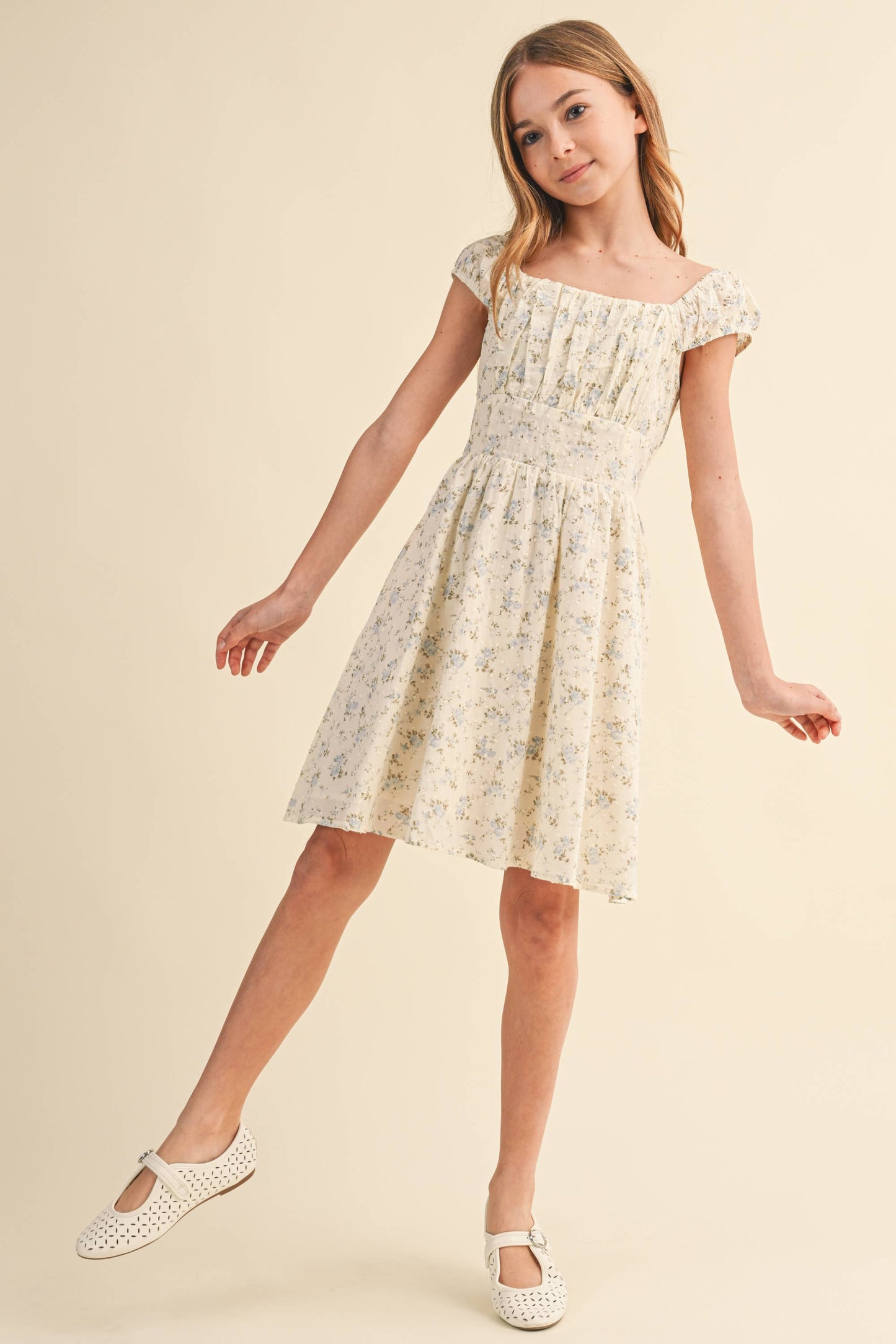 Tween Girls Ruched Shoulder Mini Dress