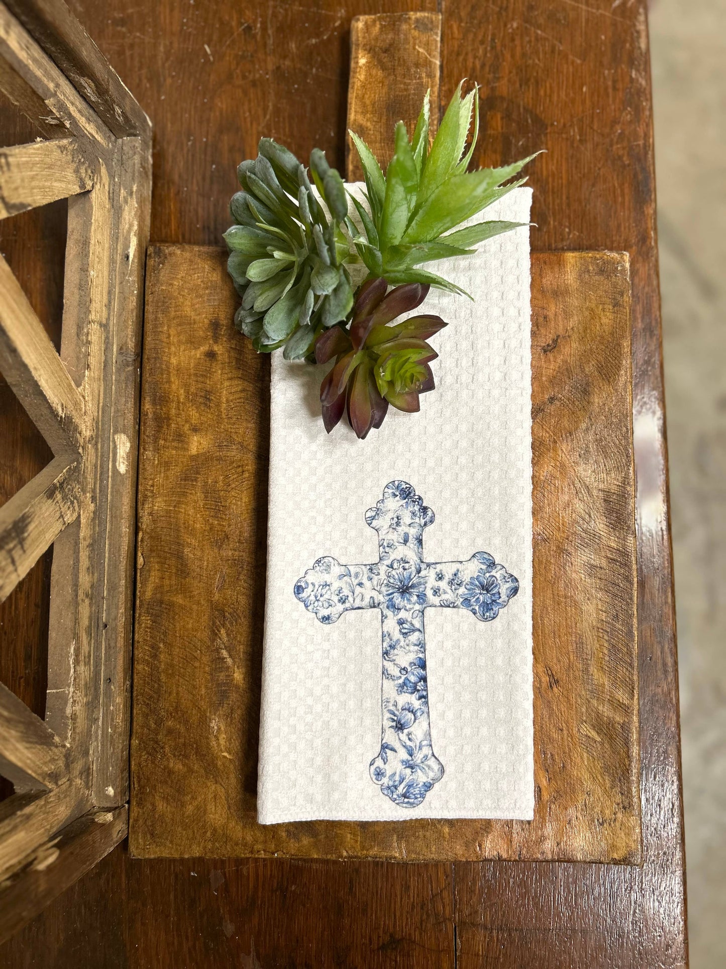 Blue Chinoiserie Cross Hand Towel