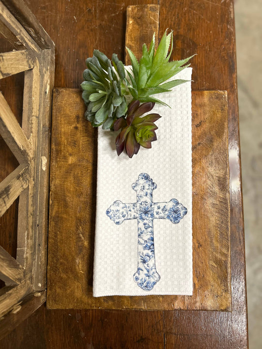 Blue Chinoiserie Cross Hand Towel