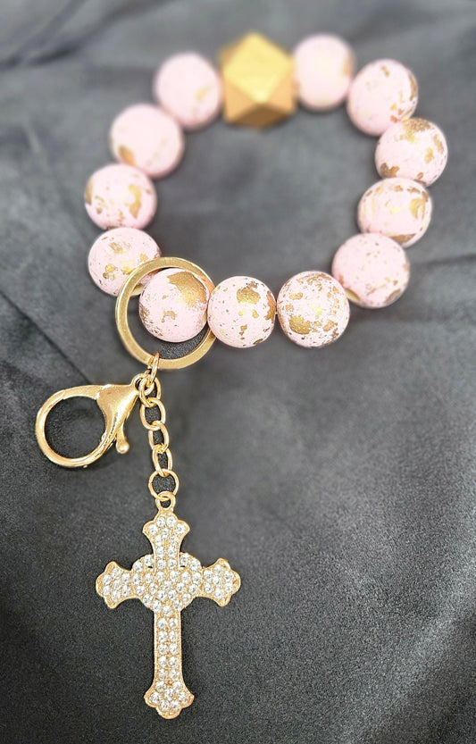 Wood Keychains-handpainted w/cross