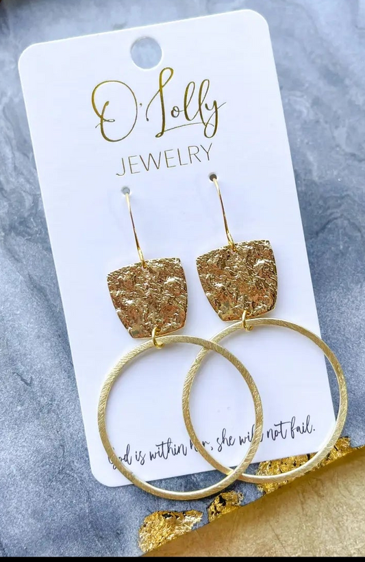 "Reese" Gold Textured w\ Hoop Earrings