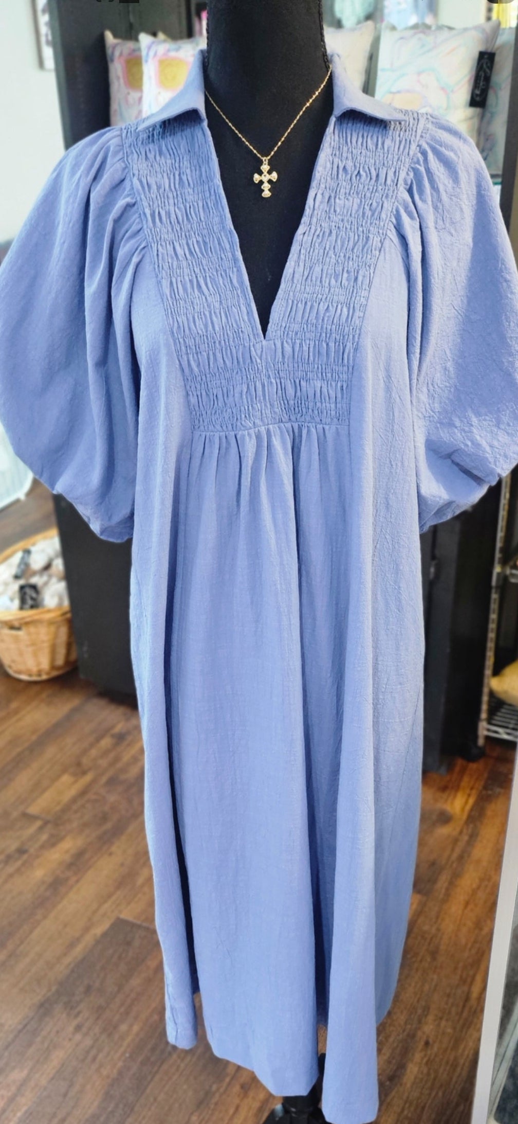Smocked Collar Midi Dress
