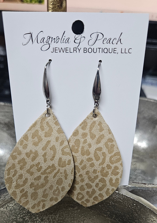 Beige Genuine Leather Earrings