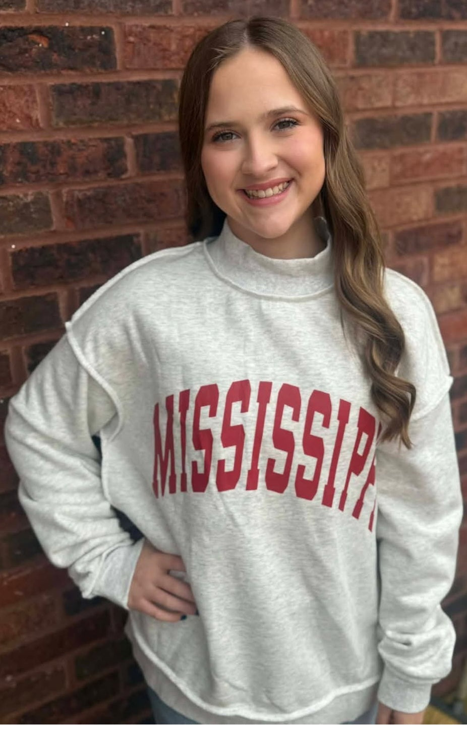 Mississippi Letter Reversible Oversized Mockneck Sweatshirt