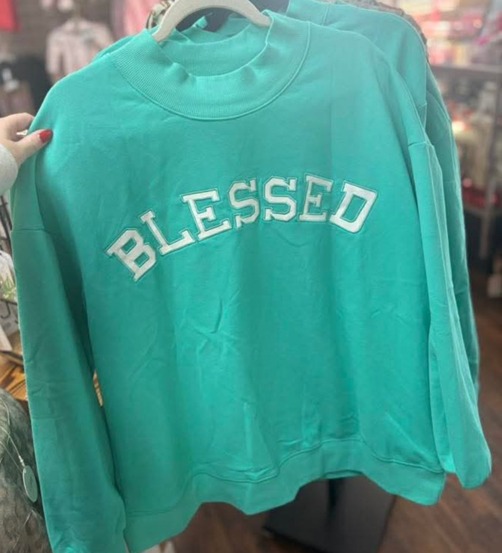 Blessed Embroidered Mocked Neck Sweatshirt