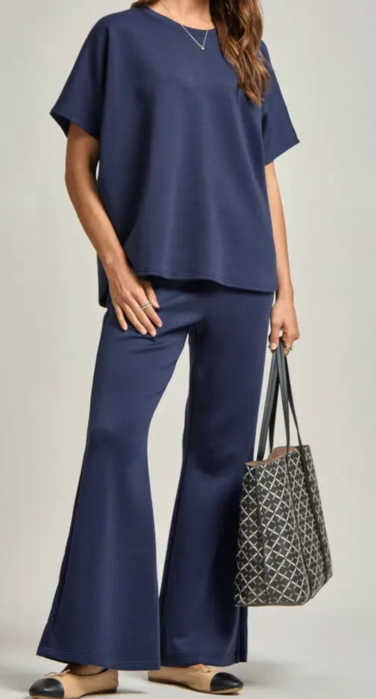 Plus Size Navy Poncho Top + Bell Bottom Modal Set