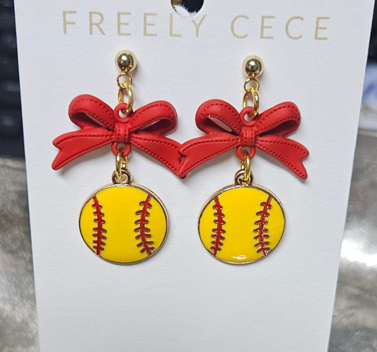 Trendy Bow Softball Earrings