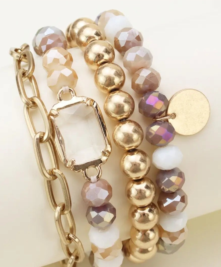 Metallic & Faceted Beaded Bracelet Set