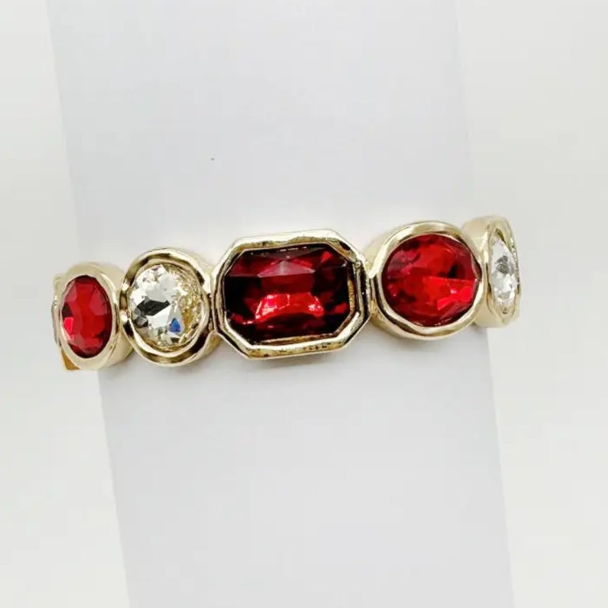 Gold w/ red & clear crystals stretch bracelet