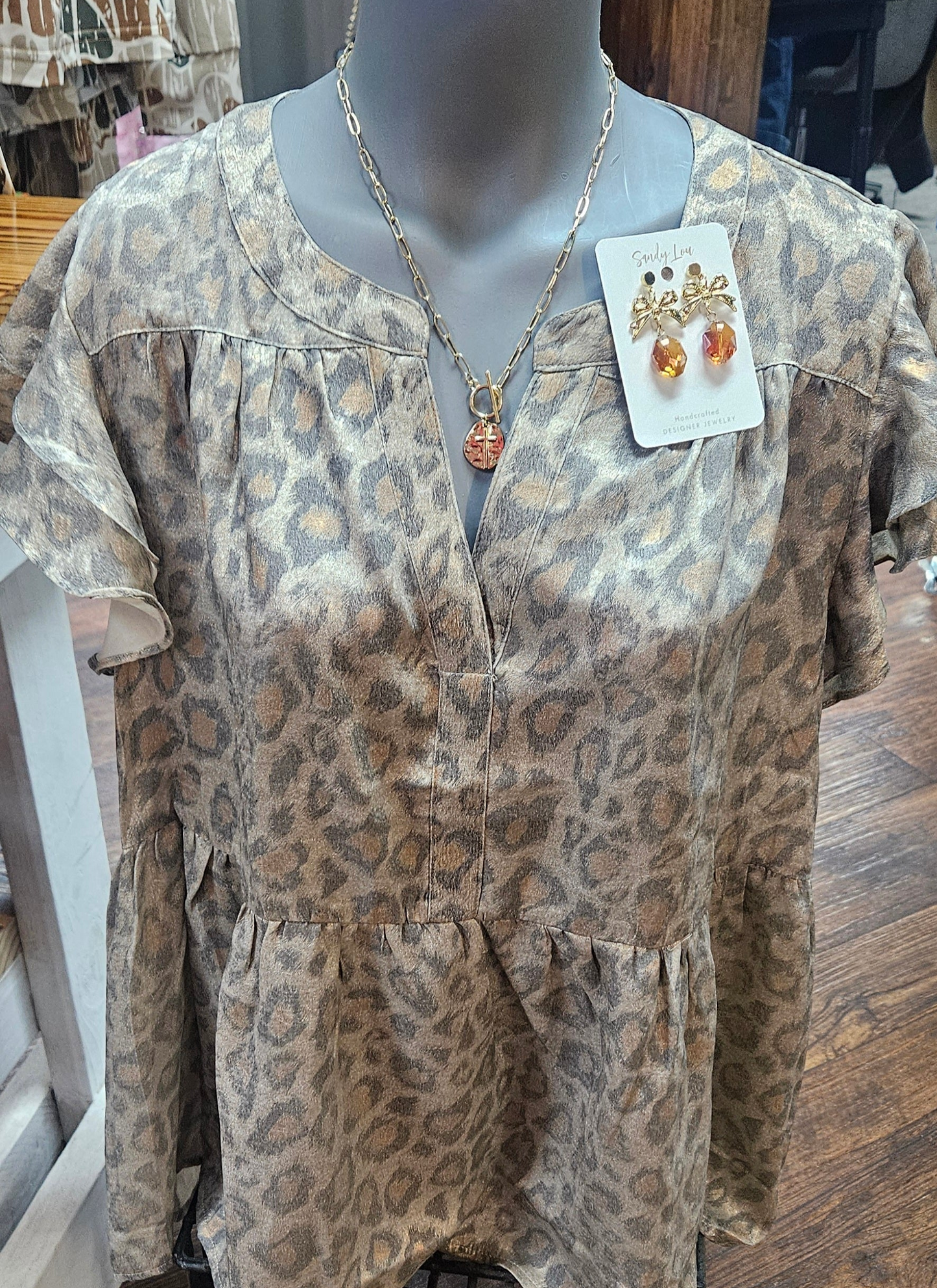 Plus Leopard Printed Baby Doll Blouse