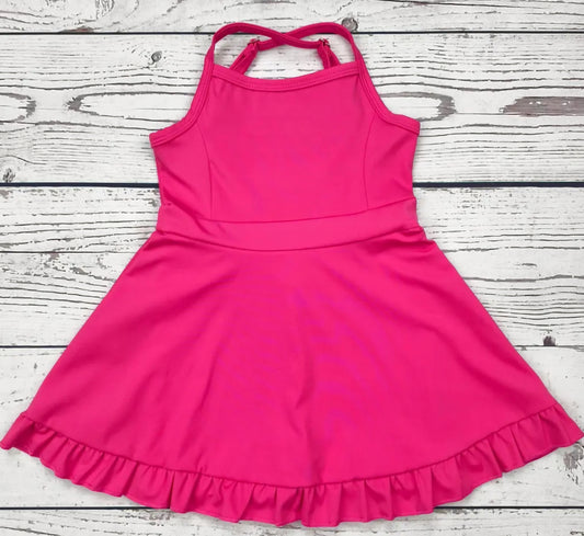 Hot Pink girls athletic dress with ruffle