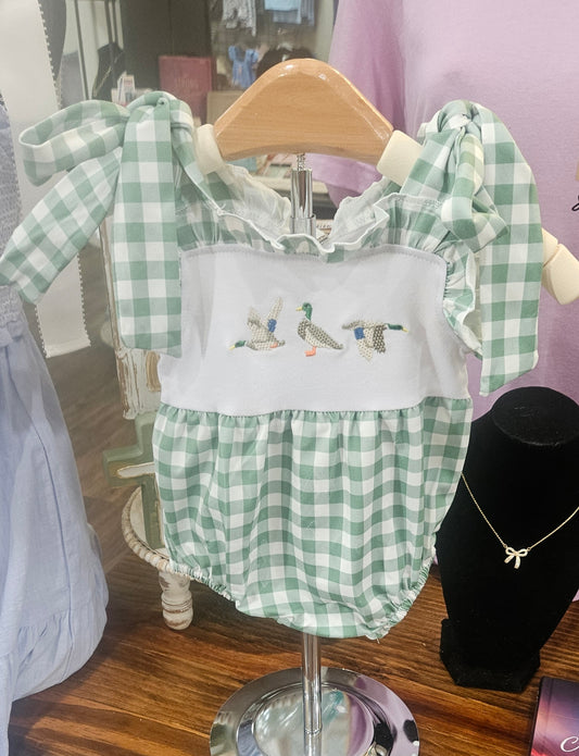 Baby girls checkered appliqué romper