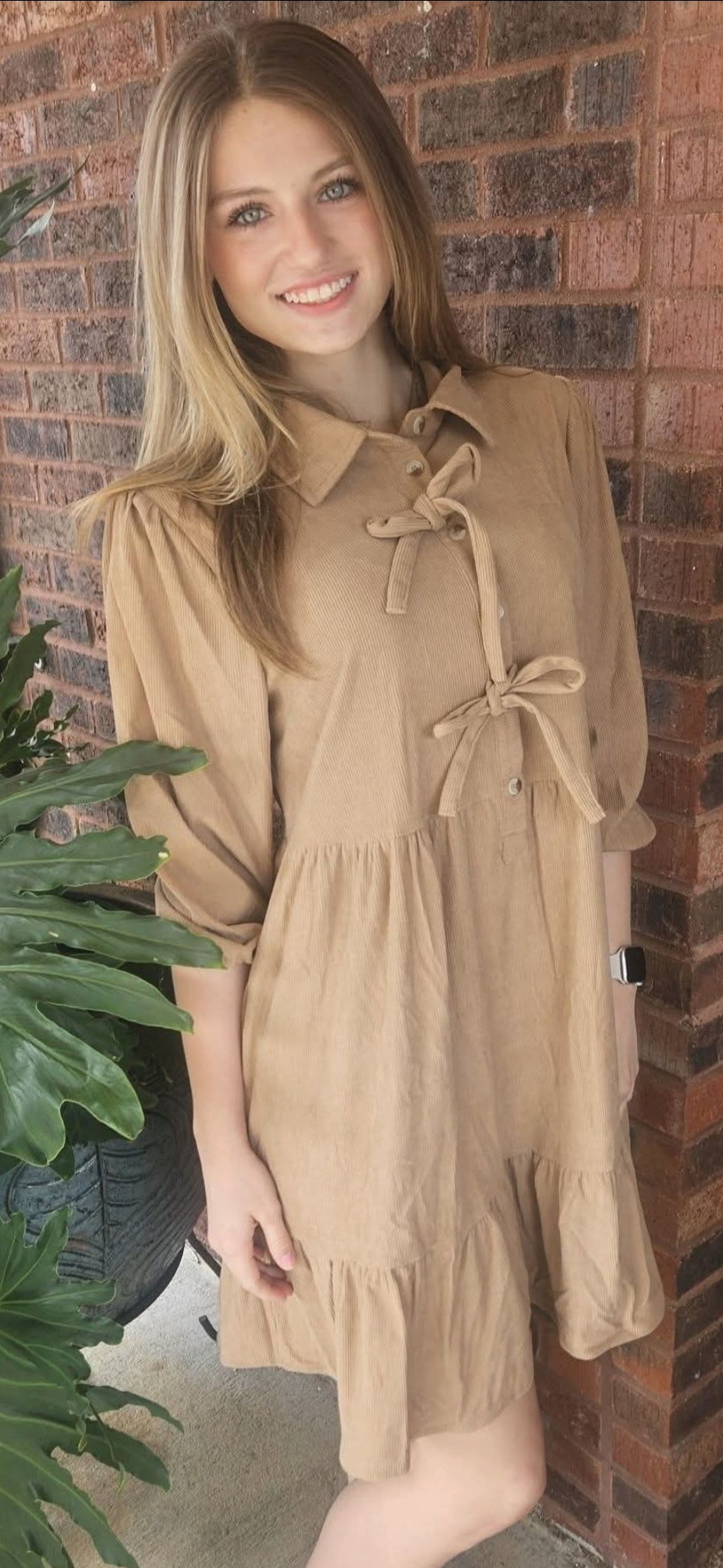 Corduroy Collared Button Up Mini Dress