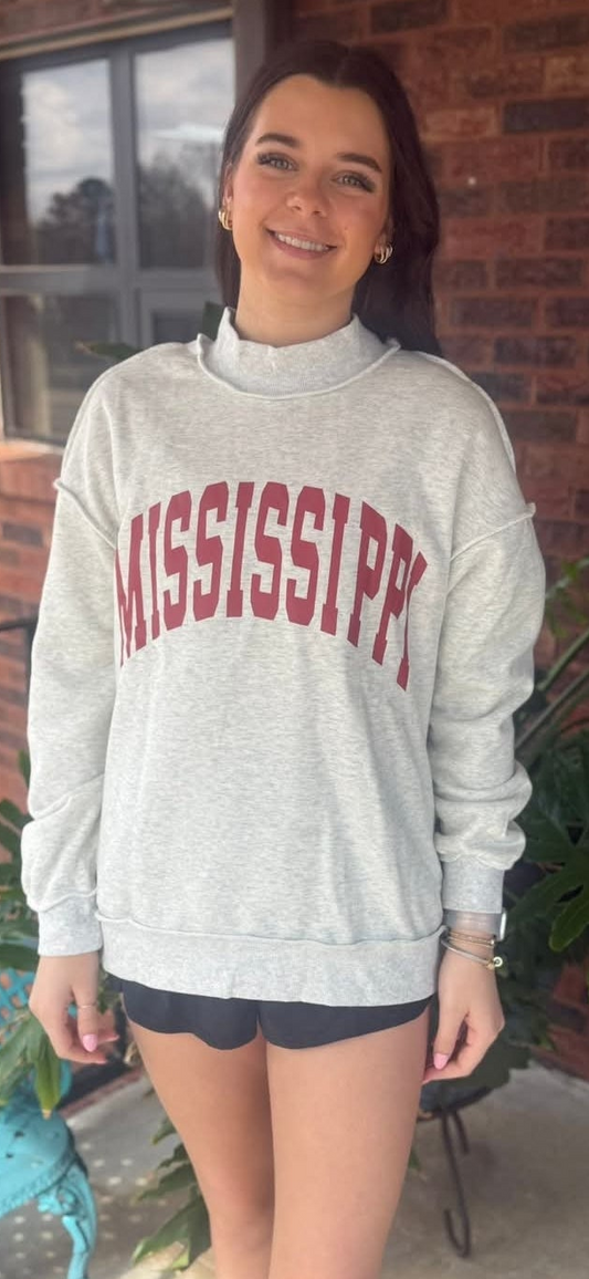 Mississippi Letter Reversible Oversized Mockneck Sweatshirt