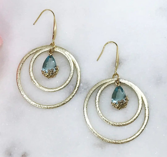 Brushed Gold & Teardrop Pendant Earrings