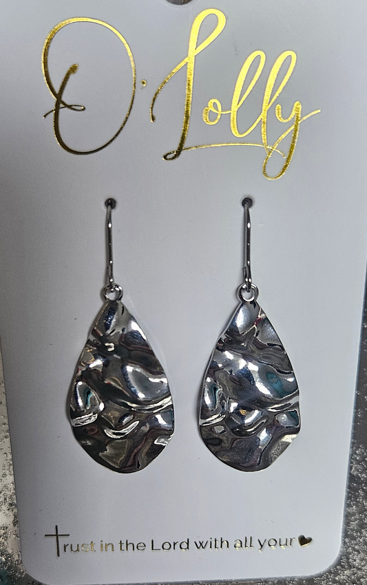 Silver/Hammered Metal  Teardrop Earrings