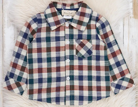 Boys Fall Vintage Plaid Button Up