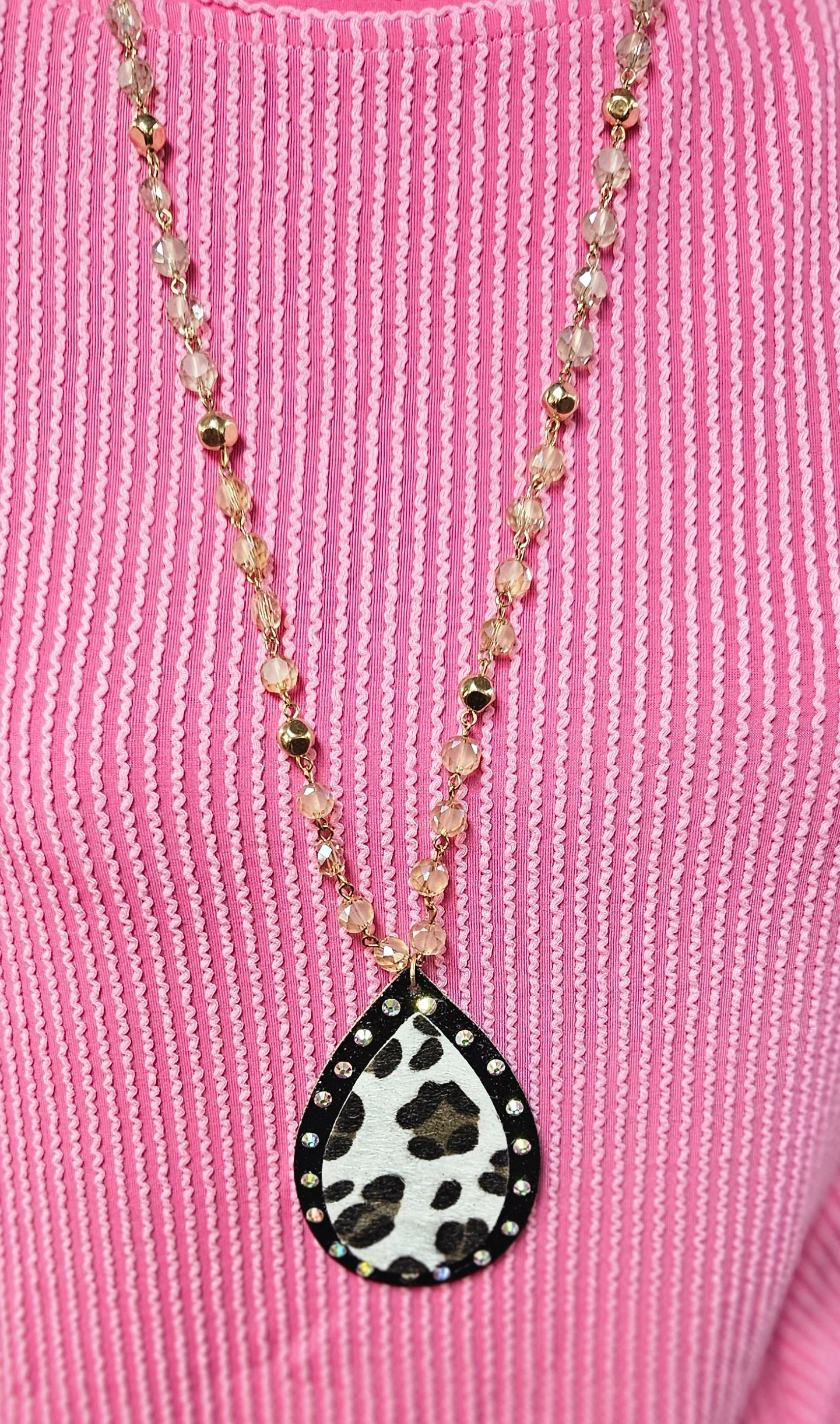 Forever & Ever Beaded Teardrop Necklace w/ Leopard & Studs