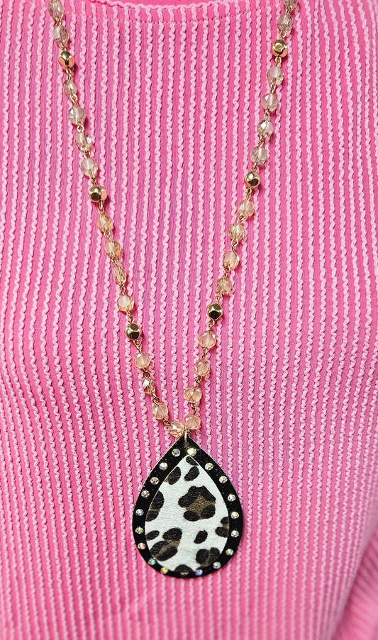 Forever & Ever Beaded Teardrop Necklace w/ Leopard & Studs