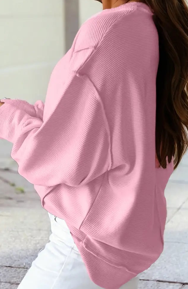 Ribbed Exposed Seam Baggy Pullover