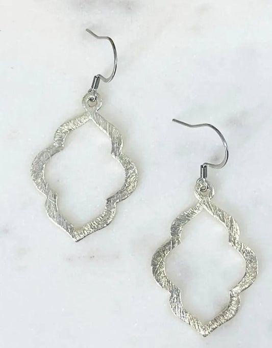 Brushed Silver Marquise Pendant Earrings