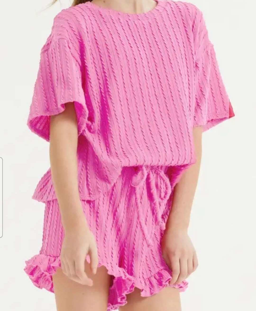 Girl's Pink Ribbed Knit Ruffle Set