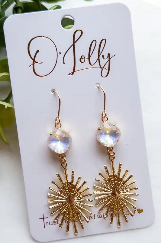 "Elsa" Gold Burst with White Stone Earrings