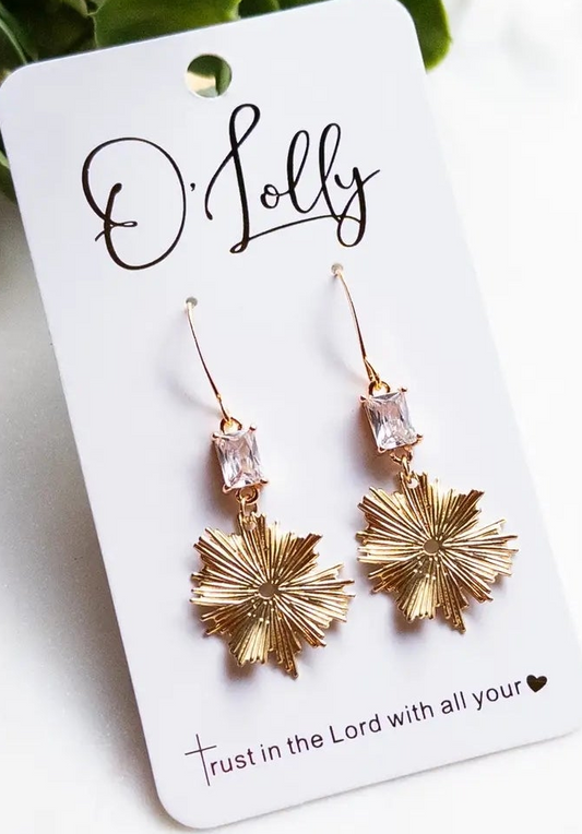 "Carrie" Gold Burst Dangle Earrings