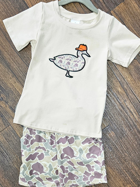 Boys camouflage duck appliqué top & shorts set
