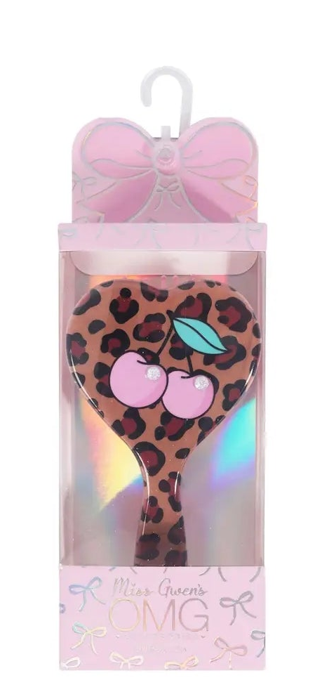 Cherry Leopard Printed Heart Shaped Hairbrush
