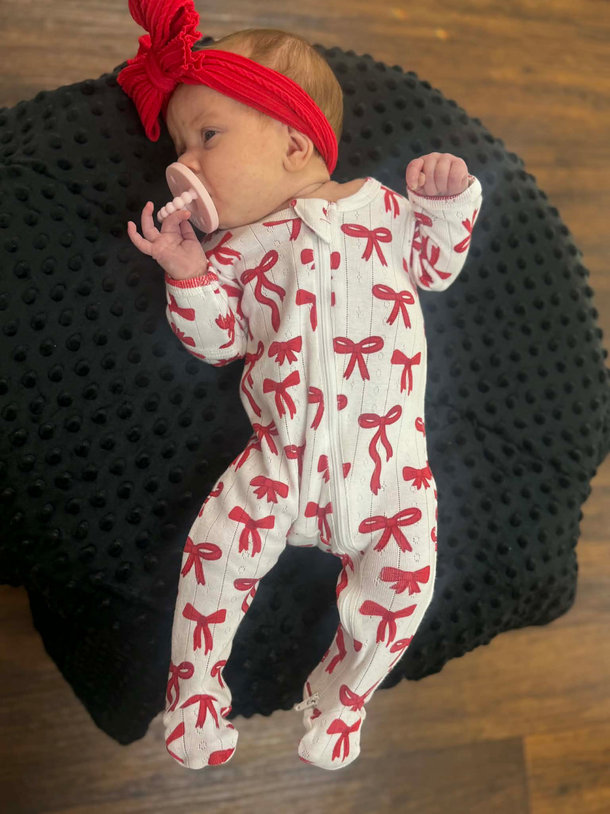 Red Bows/Organic Pointelle 2-Way Zip Footie